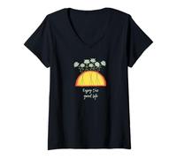 Mujer Disfruta de la Buena Vida. Es una Buena Vida. Mindfulness Camiseta Cuello V
