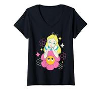 Mujer Disney Alice in Wonderland Afternoon Flowers Retro Color Camiseta Cuello V