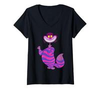 Mujer Disney Alice in Wonderland Cheshire Cat Head Off Big Pose Camiseta Cuello V