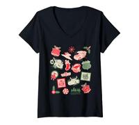 Mujer Disney and Pixar's Cars Christmas Stamps Holiday Collage Camiseta Cuello V