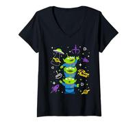 Mujer Disney and Pixar's Toy Story Pizza Planet Aliens Collage Camiseta Cuello V