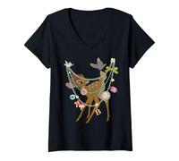 Mujer Disney Bambi Forest Friends Charm Necklace Print Camiseta Cuello V