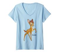 Mujer Disney Bambi Simple Portrait Logo Camiseta Cuello V, Azul Bebé, S