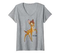Mujer Disney Bambi Simple Portrait Logo Camiseta Cuello V, Gris Jaspeado, S