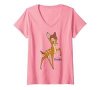 Mujer Disney Bambi Simple Portrait Logo Camiseta Cuello V, Rosado, L