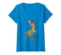 Mujer Disney Bambi Simple Portrait Logo Camiseta Cuello V, Zafiro, S