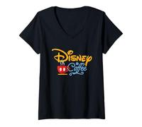 Mujer Disney & Coffee Mickey Mouse Coffee Cup Script Logo Camiseta Cuello V