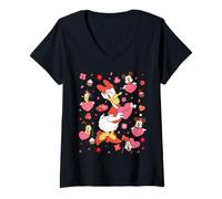 Mujer Disney Daisy Duck & Friends Valentine's Day Retro Hearts Camiseta Cuello V