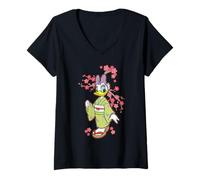 Mujer Disney Daisy Duck in Kimono Cherry Blossoms Spring Sakura Camiseta Cuello V