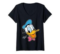 Mujer Disney Donald Duck Big Face Retro Character Trip Matching Camiseta Cuello V