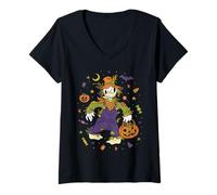 Mujer Disney Donald Duck Halloween Scarecrow Trick-or-Treat Icons Camiseta Cuello V