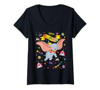 Mujer Disney Dumbo 85th Anniversary Flying Elephant Circus Collage Camiseta Cuello V