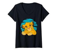 Mujer Disney El rey león El joven Simba descansando en azul de los años 90 Camiseta Cuello V