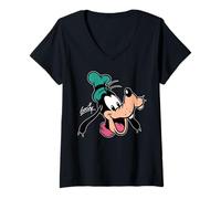 Mujer Disney Goofy Big Face Retro Character Trip Matching Camiseta Cuello V
