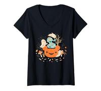Mujer Disney Halloween Mickey Mouse Pumpkin Cauldron & Ghost Pals Camiseta Cuello V