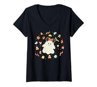 Mujer Disney Halloween Minnie Mouse Ears Cute Ghost Candy Treats Camiseta Cuello V