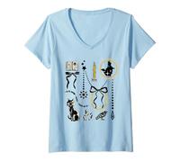 Mujer Disney Hocus Pocus Binx & Bows Coquette Collage Halloween Camiseta Cuello V