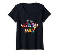 Mujer Disney It's My Birthday Mickey Mouse and Friends Letters Camiseta Cuello V