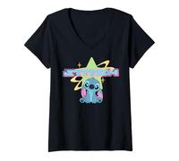 Mujer Disney Lilo & Stitch Adorable Y2K Style Color Pop Poster Camiseta Cuello V