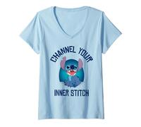 Mujer Disney Lilo & Stitch Channel Your Inner Stitch Chest Logo Camiseta Cuello V