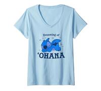 Mujer Disney Lilo & Stitch Dreaming Of Ohana Cute Sleepy Stitch Camiseta Cuello V