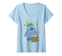 Mujer Disney Lilo & Stitch St. Patrick's Day Happy Pot of Gold Camiseta Cuello V