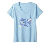 Mujer Disney Lilo & Stitch Stitch Is Coastal Cool Big Chest Logo Camiseta Cuello V