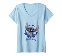 Mujer Disney Lilo & Stitch Stitch Vibes Cute Face Portrait Camiseta Cuello V