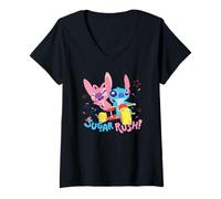 Mujer Disney Lilo & Stitch Sugar Rush Angel Stitch Ride Chest Logo Camiseta Cuello V
