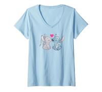 Mujer Disney Lilo & Stitch Valentine's Day Stitch & Angel Couple Camiseta Cuello V