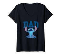 Mujer Disney Lilo & Stitch Vintage Dad Cool Stitch Collegiate Logo Camiseta Cuello V