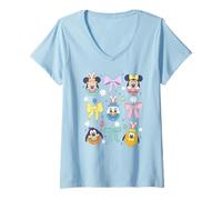 Mujer Disney Mickey & Friends Cute Easter Eggs Pastel Color Logo Camiseta Cuello V