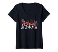 Mujer Disney Mickey & Friends Fireworks 4th of July Script Logo Camiseta Cuello V