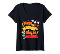 Mujer Disney Mickey Minnie Chip 'n Dale 1st Magical Day of School Camiseta Cuello V