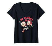 Mujer Disney Mickey & Minnie Christmas Be Merry & Joyful Holiday Camiseta Cuello V