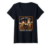 Mujer Disney Mickey & Minnie Fall Warm Cozy and Cheeks so Rosy Camiseta Cuello V