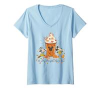Mujer Disney Mickey & Minnie In My Pumpkin Spice Era Fall Coffee Camiseta Cuello V