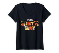 Mujer Disney Mickey & Minnie "It's My Birthday" Big Letters Party Camiseta Cuello V