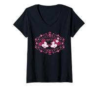 Mujer Disney Mickey & Minnie Love Blooms Valentine's Day Retro Camiseta Cuello V