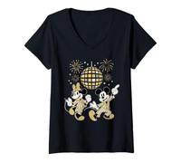 Mujer Disney Mickey & Minnie New Year's Eve Disco Pajama PJ Party Camiseta Cuello V