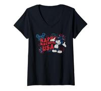 Mujer Disney Mickey Mouse Happy Birthday USA 4th of July 250th Camiseta Cuello V