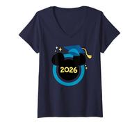 Mujer Disney Mickey Mouse Icon Blue Graduation Cap Class of 2026 Camiseta Cuello V