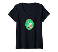 Mujer Disney Mickey Mouse Oh Boy It's Christmas Holiday Sticker Camiseta Cuello V