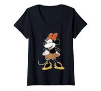 Mujer Disney Minnie Mouse in Orange & Green Color Trend Wink Pose Camiseta Cuello V