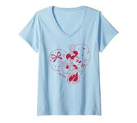 Mujer Disney Minnie Mouse XOXO Heart Coquette Valentine's Day Camiseta Cuello V
