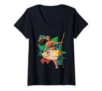 Mujer Disney Moana Floral Island Background Moana Leans From Rope Camiseta Cuello V