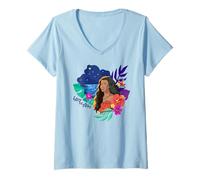Mujer Disney Moana Follow The Stars Floral Night Sky Silhouette Camiseta Cuello V
