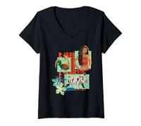 Mujer Disney Moana Pua Hei Hei & Moana Drawn Art Panel Portraits Camiseta Cuello V