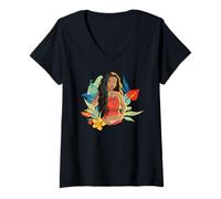 Mujer Disney Moana Sailboat And Floral Background Drawn Portrait Camiseta Cuello V
