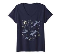 Mujer Disney Peter Pan Starry Flight Silhouette Camiseta Cuello V, Azul Marino, S